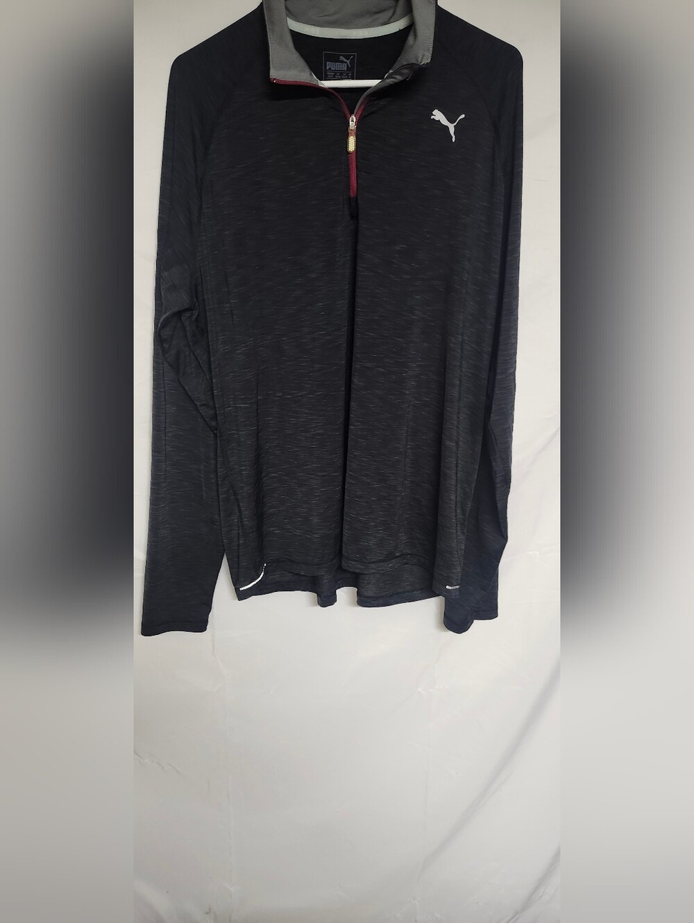 Puma Men’s Black Half-Zip Pullover with Gray Collar and Red Zip Trim